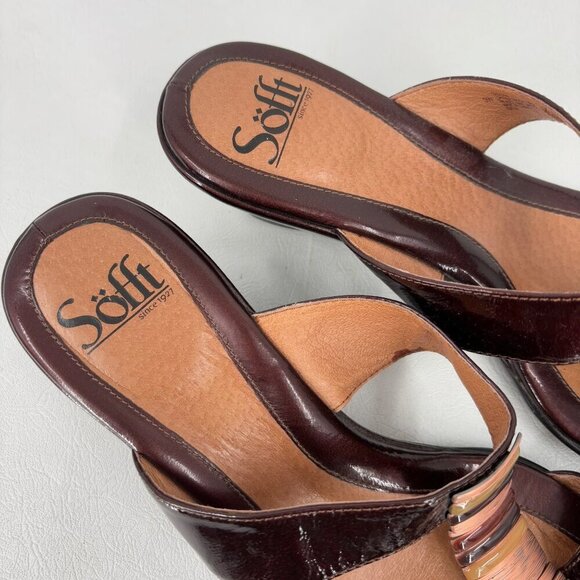 Sofft Anita Slide Sandal Size 9 Brown Copper Metallic Wedge Patent Leather Mule - Picture 7 of 11